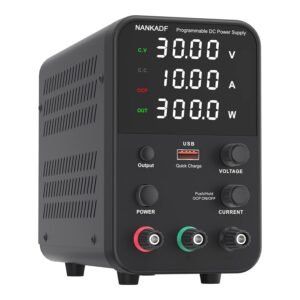 DC power supply (0-30V,0-10A) adjustable, switching power supplies, mini high precision 4-digit display with USB fast charging interface, variable lab bench power supply, output button/encoder knob